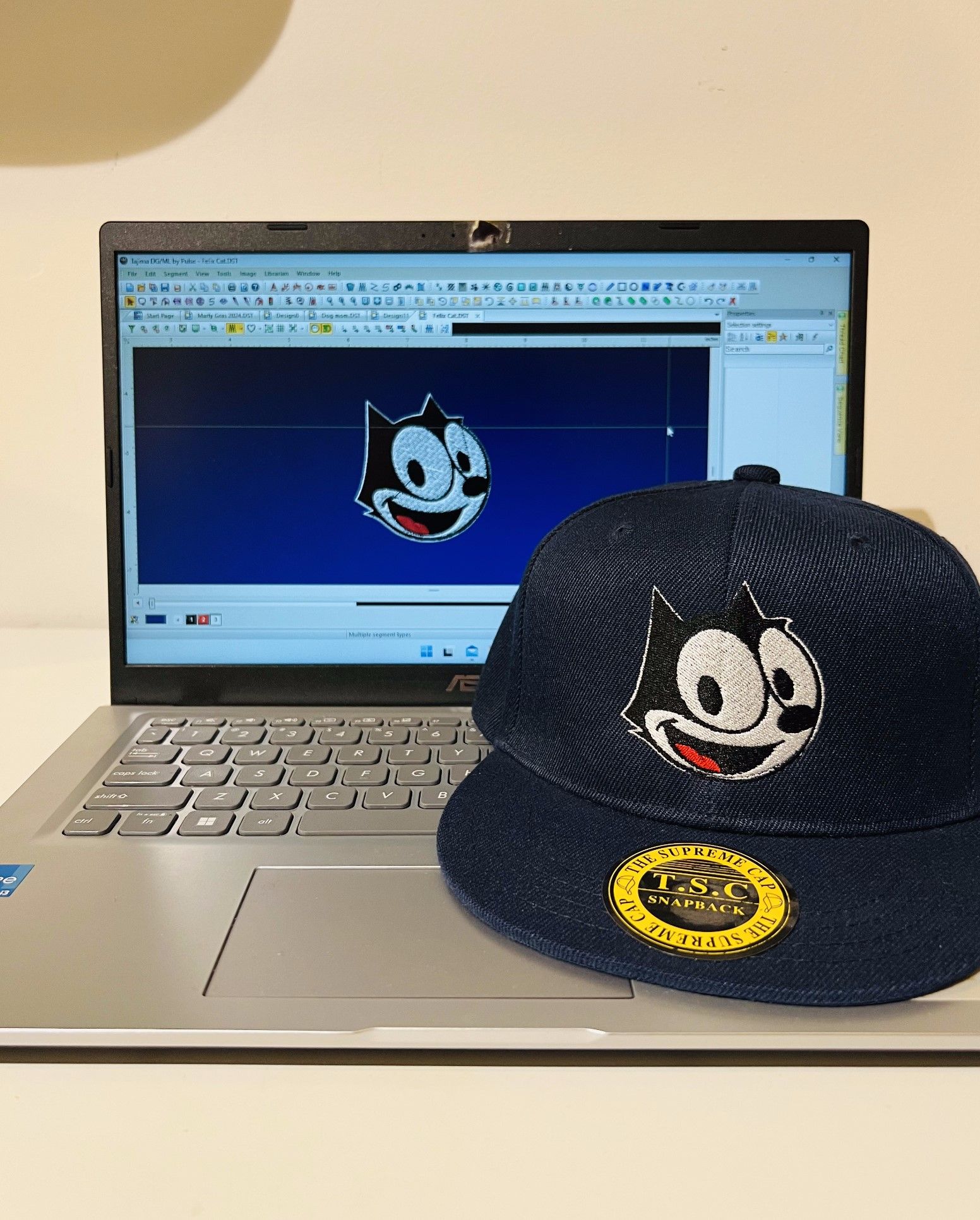 Detailed Felix the Cat embroidery on a snapback