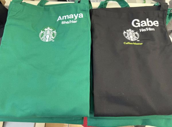 Embroidered names and logos on work aprons