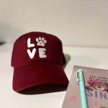 Embroidered Love and paw-print cap