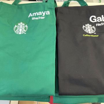 Name and logo embroidery on Starbucks aprons
